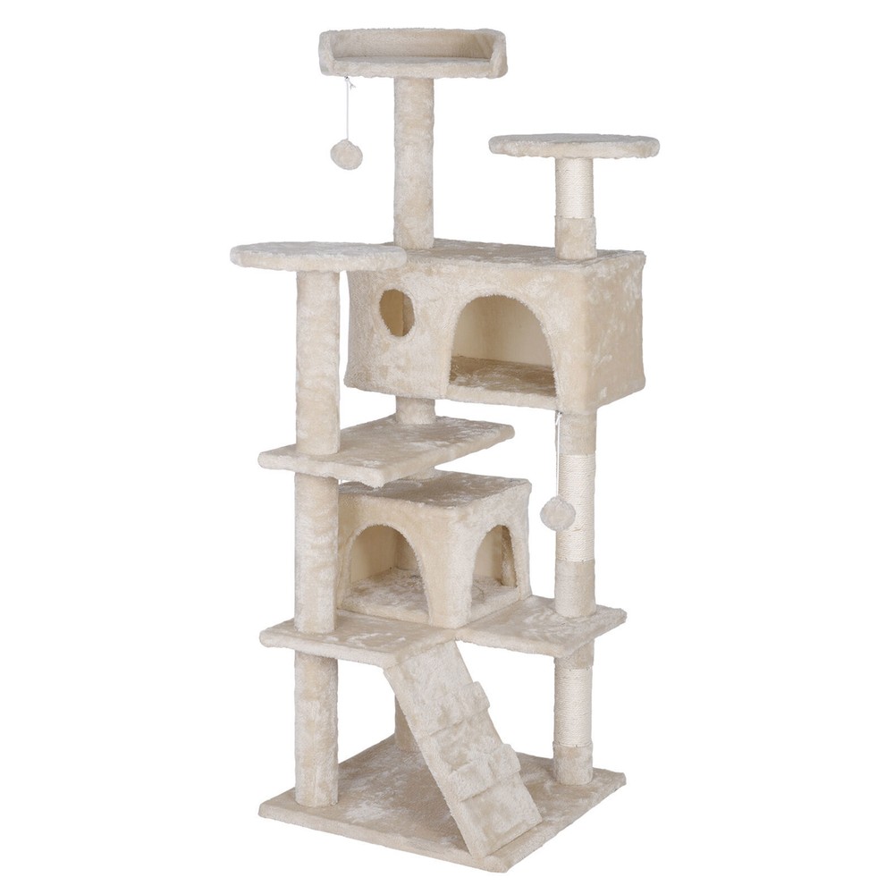 55'' Multi-Level Cat Condo Tower Kitty Cat Tree with Scratching Post Beige