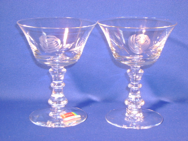 FOSTORIA CRYSTAL ROSE PATTERN PAIR SHERBET STEMS #6036