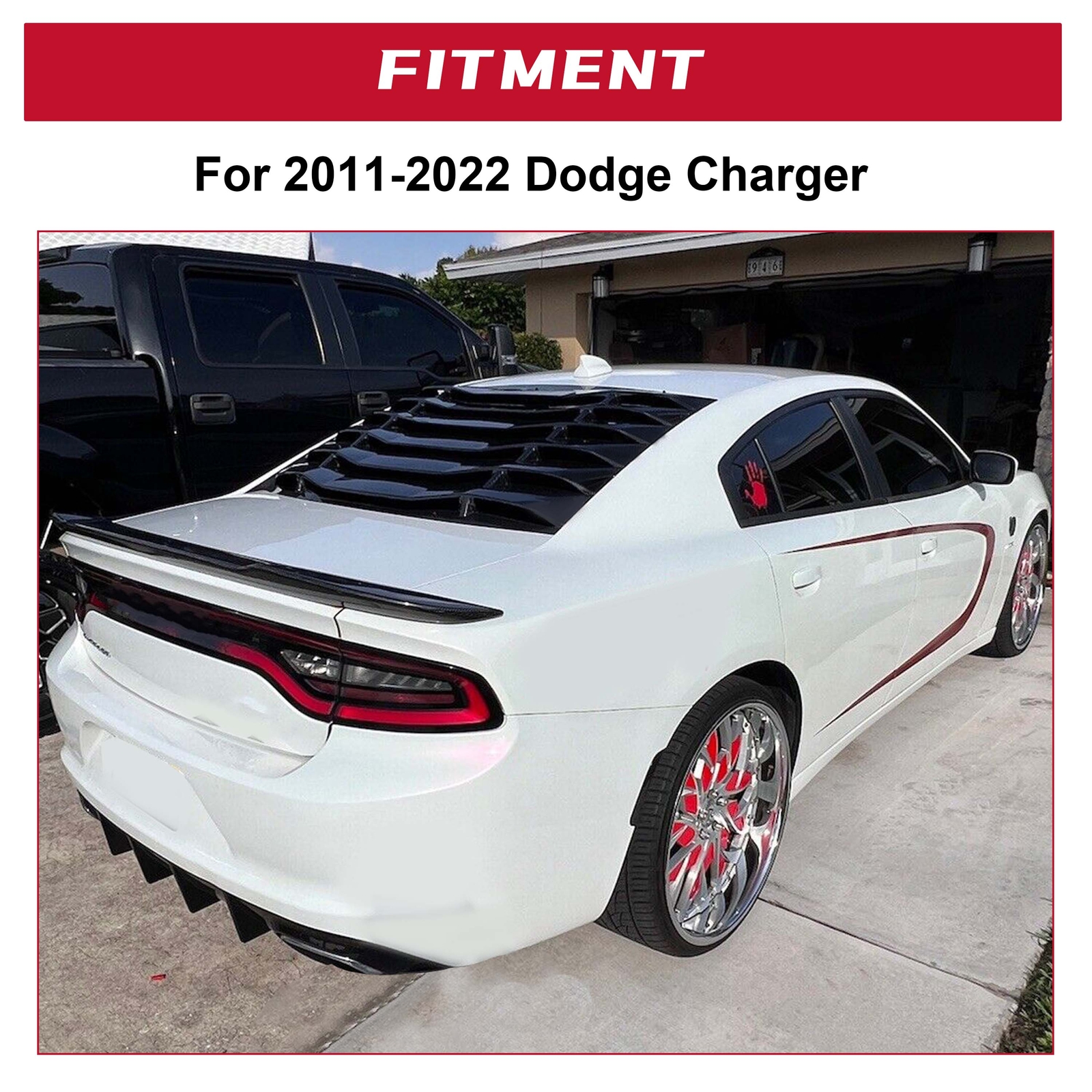 HECASA Rear Window Louver Cover Vent Black ABS For 2011-2023 2020 Dodge Charger