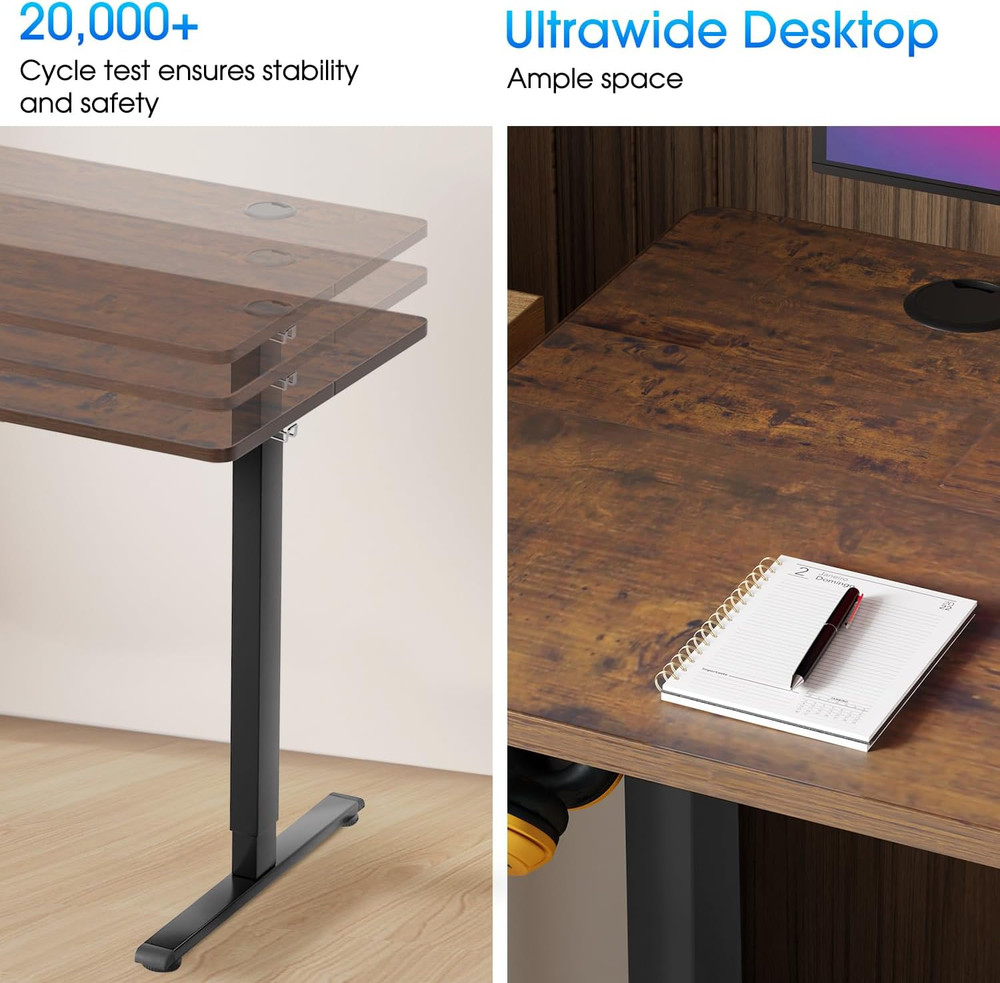 48" Electric Standing Desk with Memory Function & Headphone Holder - Brown