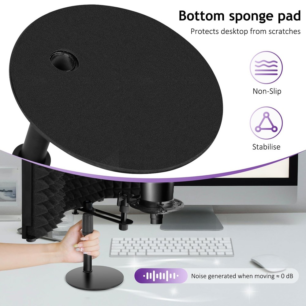 Microphone Isolation Shield, 3 Panels Sound Proof Mic Shield with Mic Stand a...