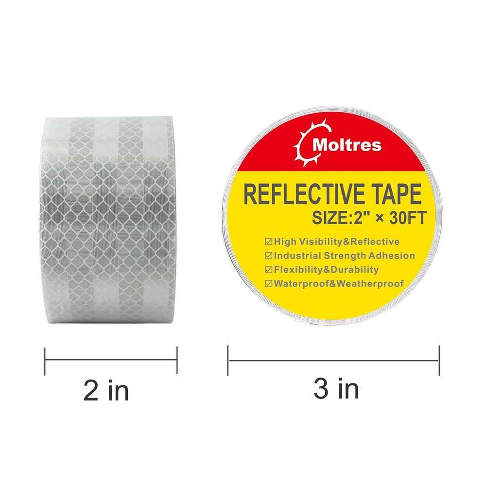MOLTRES DOT-C2 Reflective 2 Inches Width x 30 Feet Length, White Silver