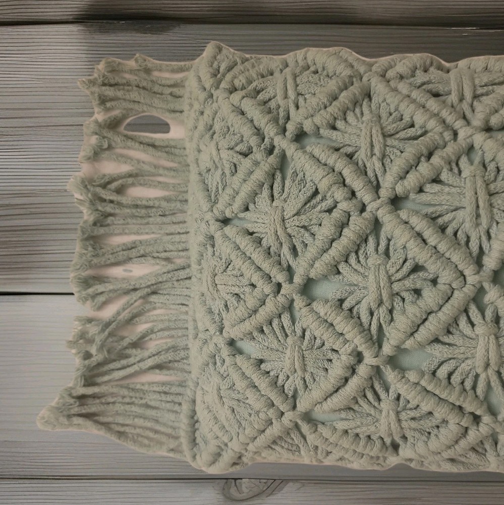 macrame Pillow Boho Throw Rectangle 11"×19" zipper Mint Green Granny Core Read