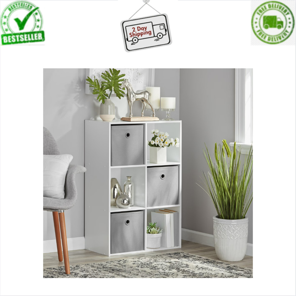 Mainstays 6-Cube Storage Organizer, White Bookshelf, Display Shelf, 11.6" Cubes