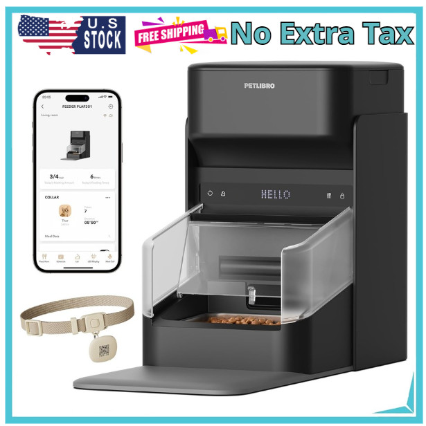 PET.LIBRO RFID Automatic WIFI App Controlled Pet Feeder, 3L, Black, Adjustable