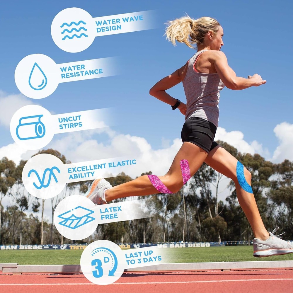 Professional Kinesiology Tape - 16ft Stretchable Performance Support, Blue+Blue