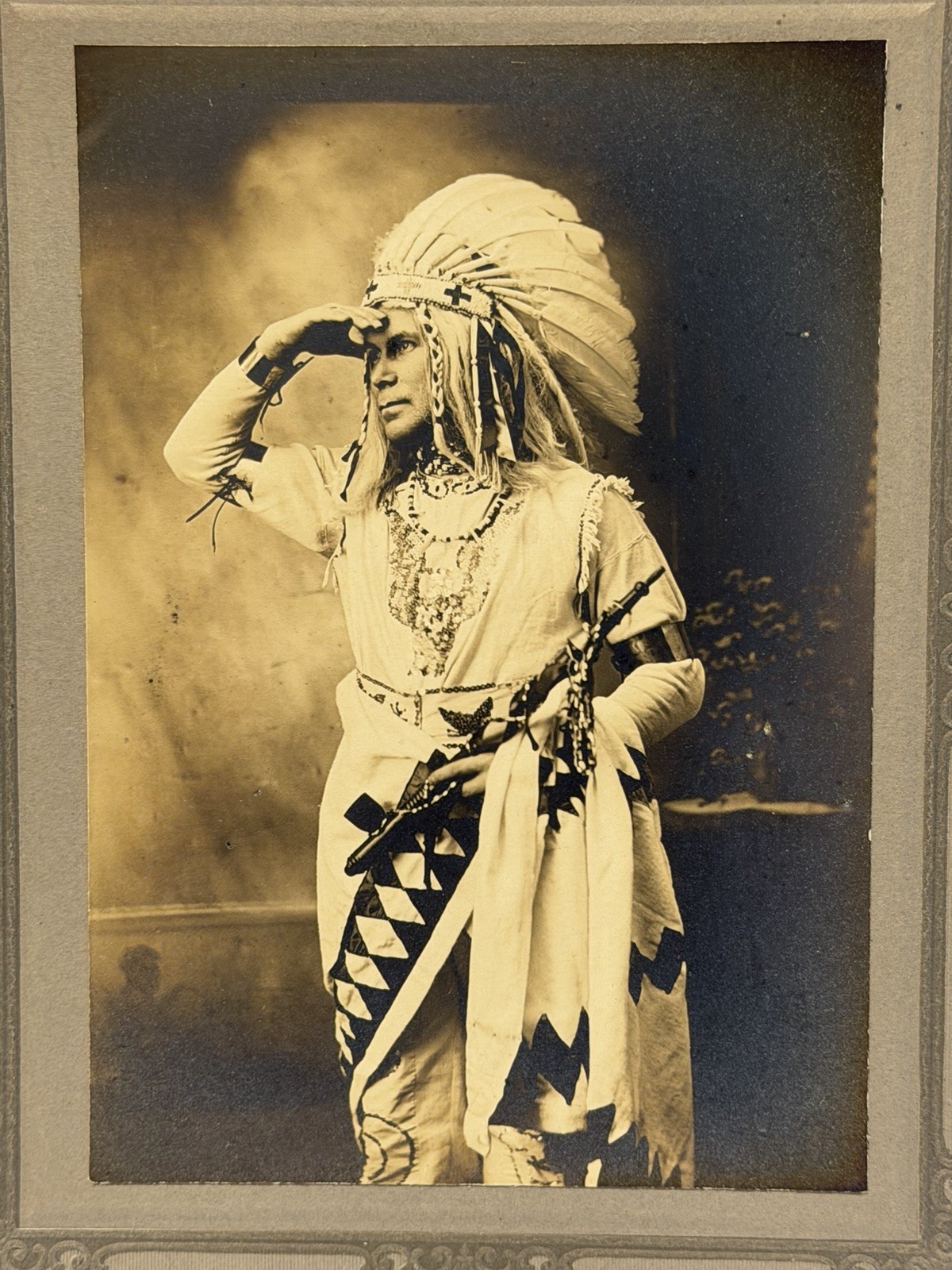 Antique Native American Indian Cabinet Card Photograph of A Chief; 1880s - 1900s