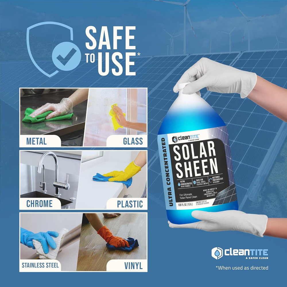 CLEANTITE Solar Panel Cleaner Solar Sheen (Makes 512 Gallons) - Super Concentrat