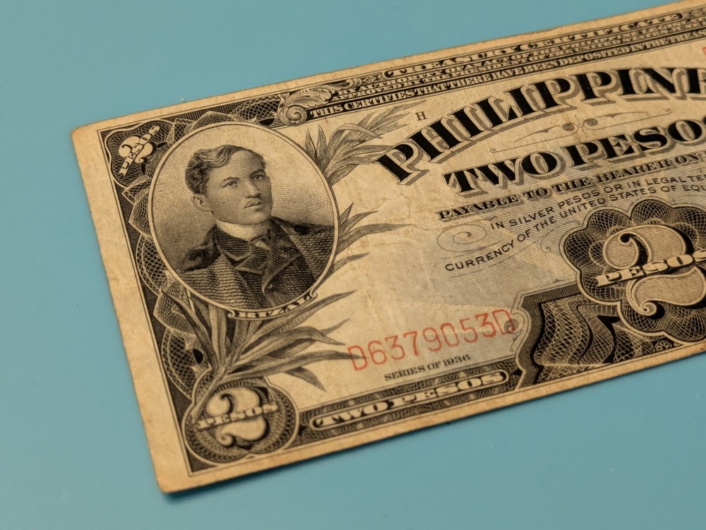 1936 2 Peso Philippines. Better Grade Note
