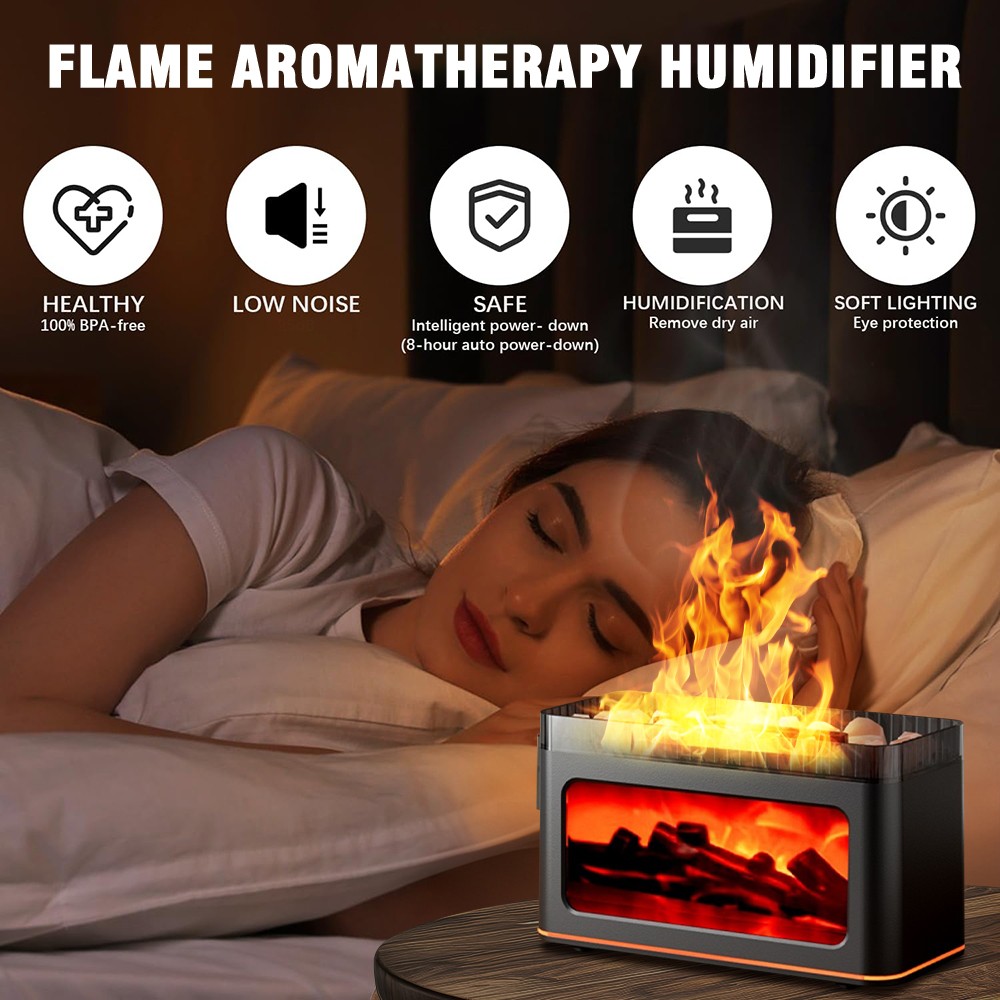 Flame Humidifier Ultrasonic Aromatherapy Essential Oil Diffuser with LED Light