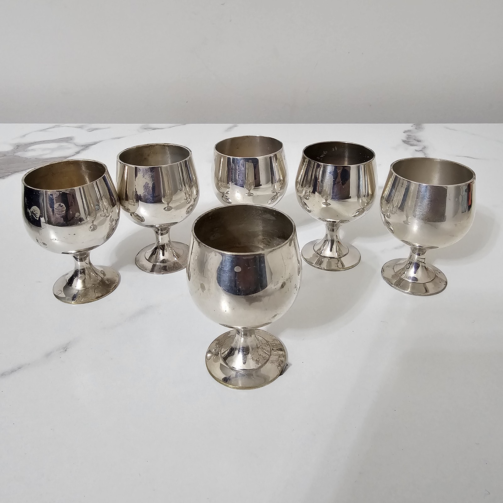 Silver Plated Goblets Set of 6 Small Sherry Cups 2.25" Velvet Case Vintage