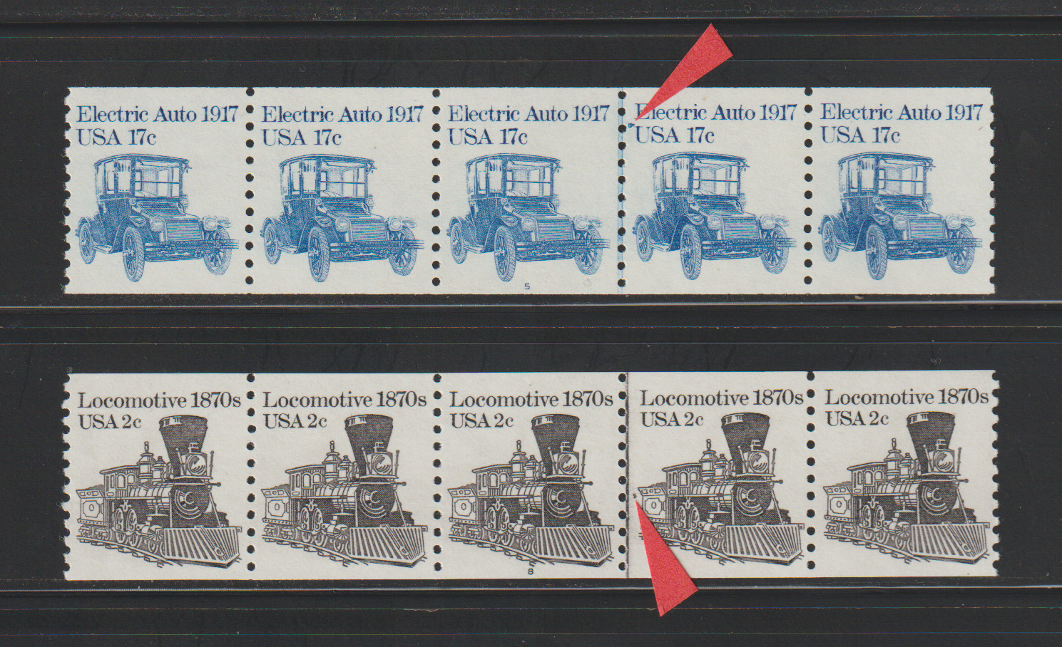 US PNC EFO Stamps: E Car & Locomotive: "Bluebird, Coal" PNC5 #5 & #8 CPV. MNH