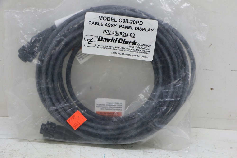 # 40892G-03 David Clark Model C98-20PD Panel Display Cable Assembly