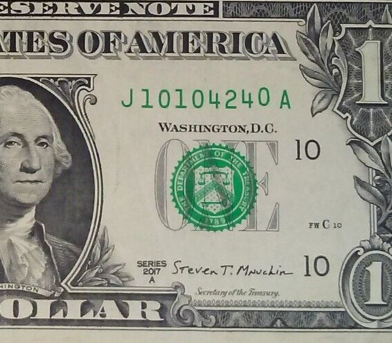 Error Note One Dollar Bill Series 2017 A Gas Pump Turn 0 Raised Stuck Digit