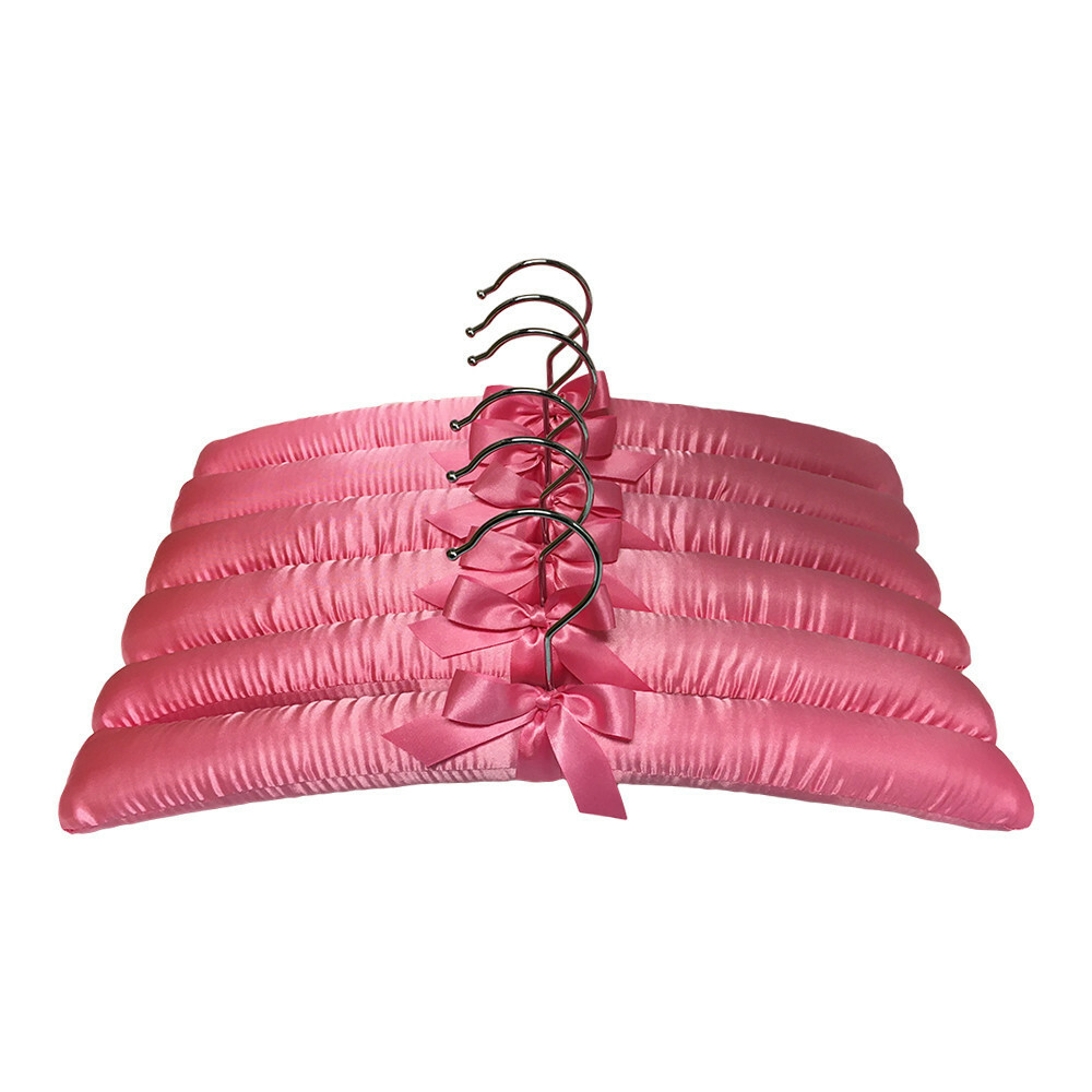 6 PCS 15" Pink Satin Padded Hangers Dress Lingerie Bridal Cloth Hanging