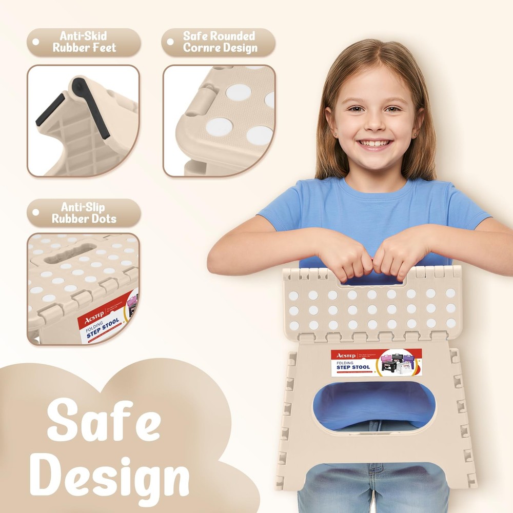 Folding Step Stool 11 Inch, Sturdy Plastic Foldable Step Stool for Kids & Adu...