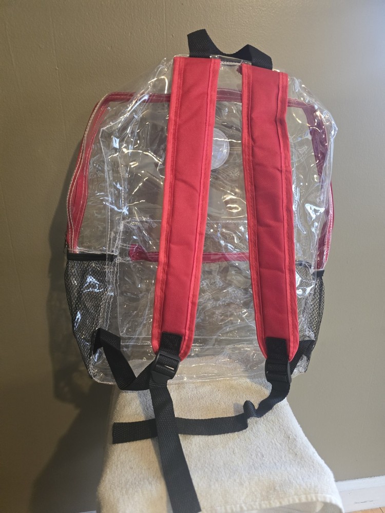 Yacht & Smith Clear & Red Plastic Backpack 17" Double Zipper