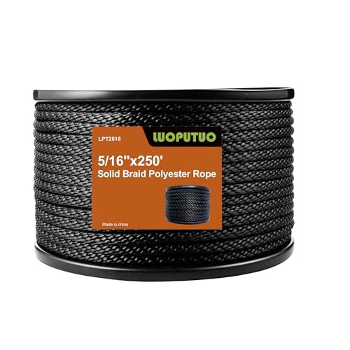 5/16 Inch × 250 FT Black Polyester Solid Braid Rope – UV & 5/16 In×250 FT