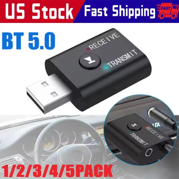 2in1 Bluetooth 5.0 USB Audio Transmitter Receiver Adapter Wireless for Car TV PC