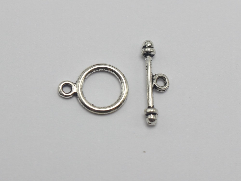 50 Sets Tibet Silver Tone Tiny Round Circle Toggle Clasps 10mm Bracelet Making