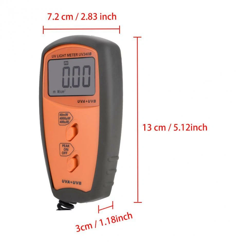 UVA UVB Meter UV Light Meter Radiometer Intensity Measurement Tester 0~40mW/c㎡
