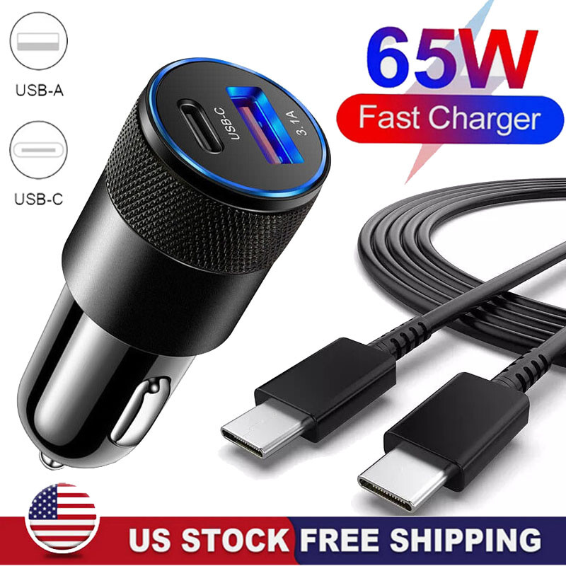 65W PD USB-C Fast Charging Car Charger Adapter For Samsung iPhone Android Phone