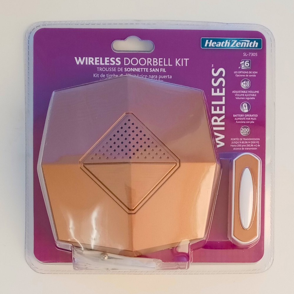 Heath/Zenith SL-7305-03 Wireless Door Chime and Push Button, Copper