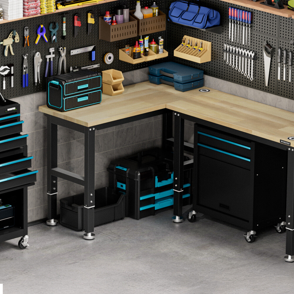 WORKPRO 48" Heavy-Duty Workbench Adjustable Rubber Wood Top Workstation 2000 LBS