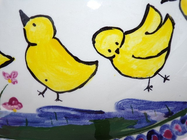 Studio Art Pottery Easter Yellow Chicks Appetizer Oval Plate Signed KINGA 15"