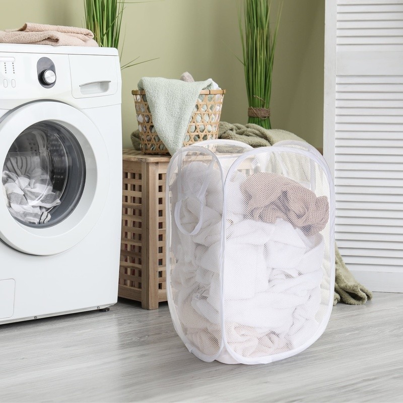 Durable Collapsible Mesh Laundry Hamper W/ Easy Carry Handles Home Storage New
