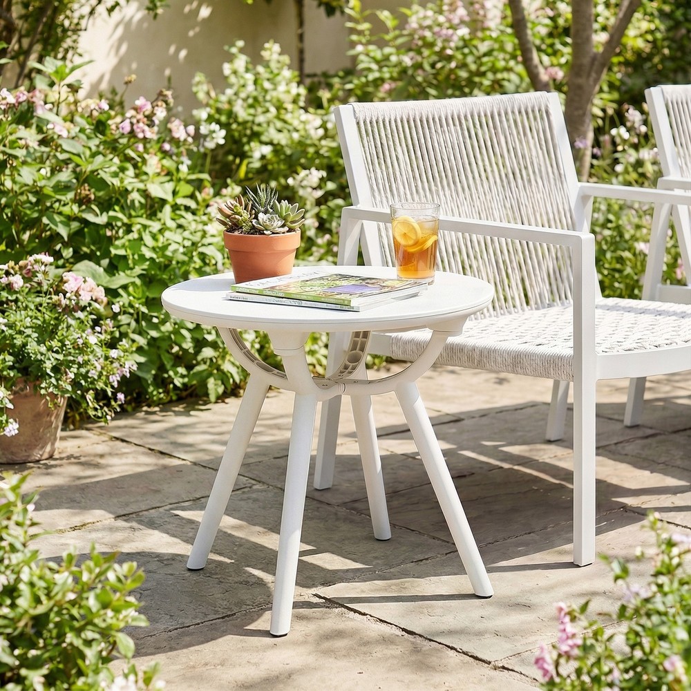 Outdoor Side Table, 20” Round Storage Side Table, Weather-Resistant End Table