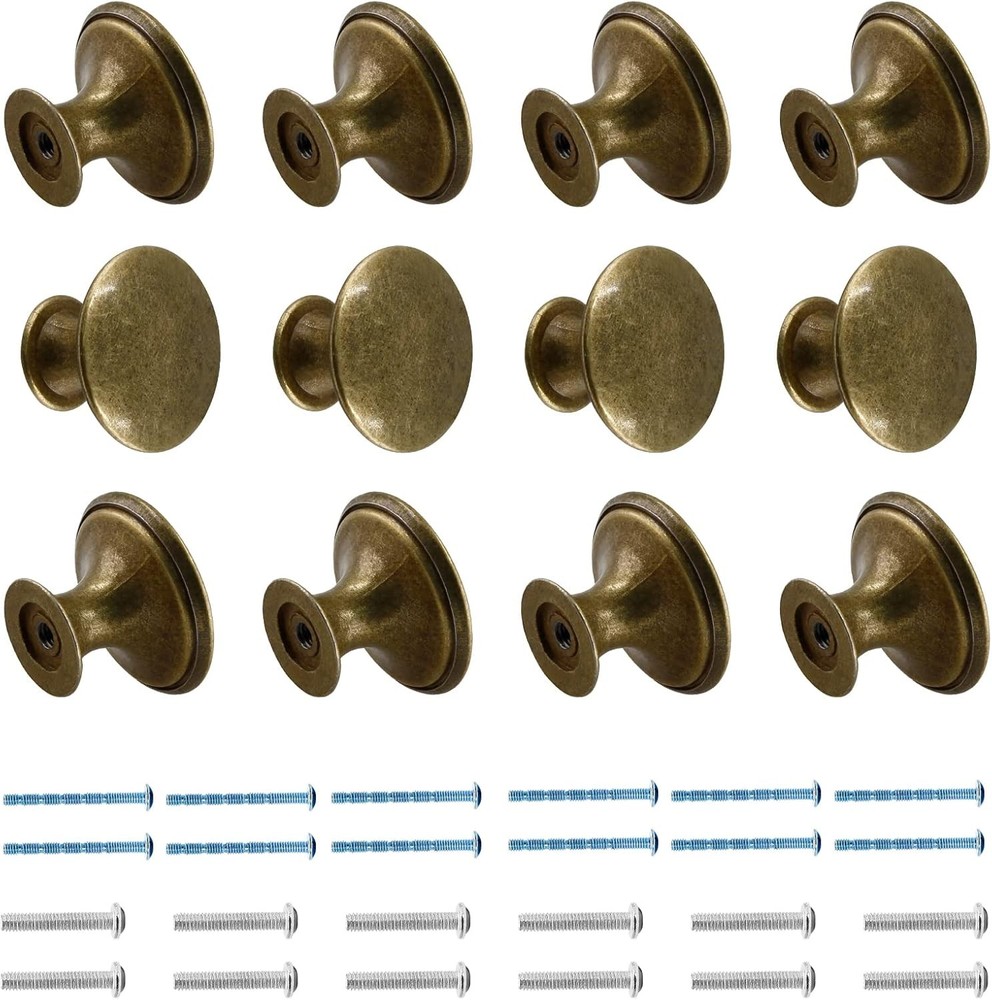 12 Pcs Brass Cabinet Knobs Metal Drawer Knobs round Dresser Handle Knobs 1.18