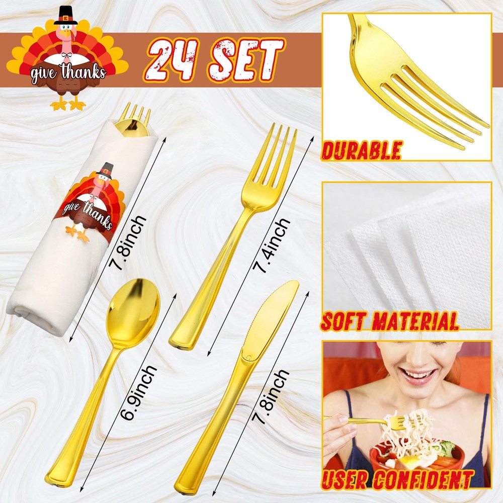 24 Pack Thanksgiving Rolled Silverware Disposable Pre Rolled Silverware Thank...