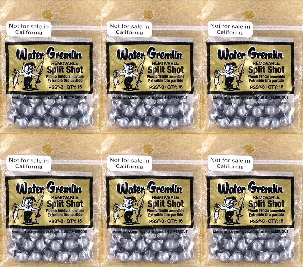 (6) Packs Water Gremlin New Removable Split Shot Sinkers Size PSS-3 New