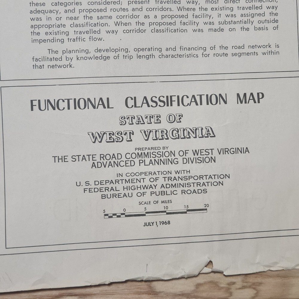 1968 West Virginia Map Functional Highway System Classification 25x22" 1 Sided