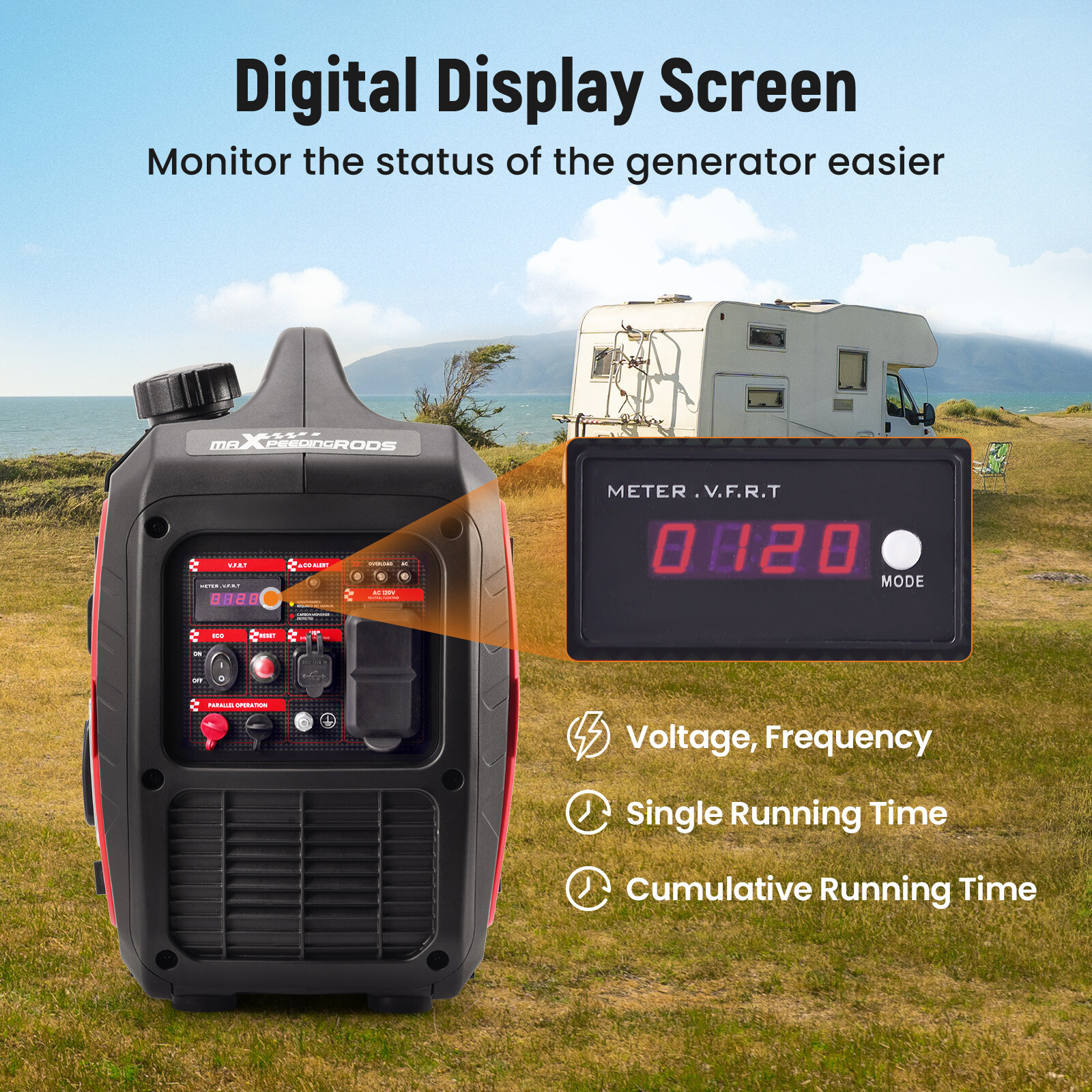 Portable Gas-Powered Inverter Generator 2850W 120V Super Quiet For Camping