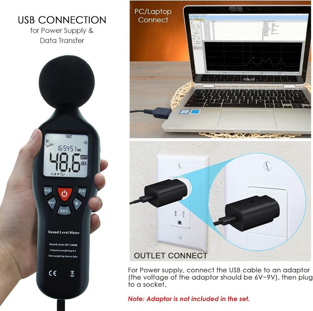 Decibel Meter Sound Level Meter with Data Logging, High Accuracy Db SPL Meter wi