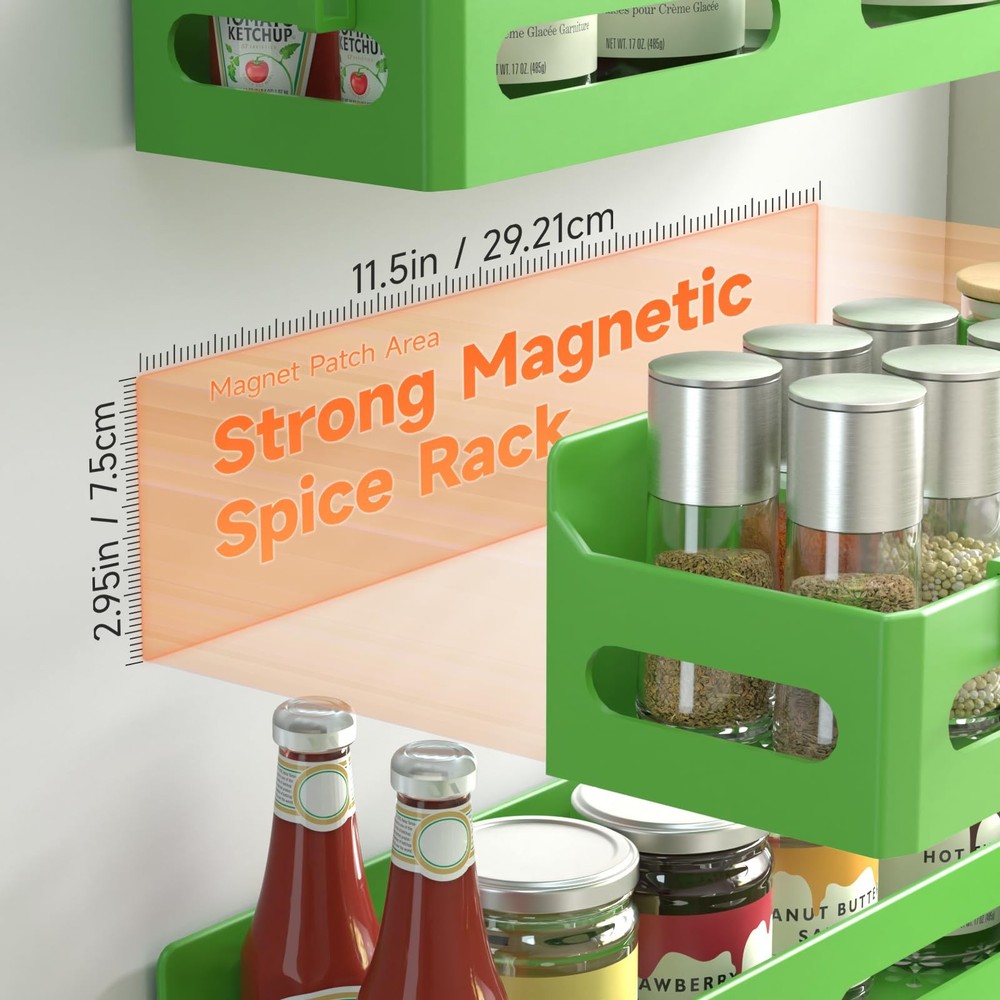 4 Pack Strong Magnetic Spice Rack for Refrigerator, Multipurpose Magnetic She...