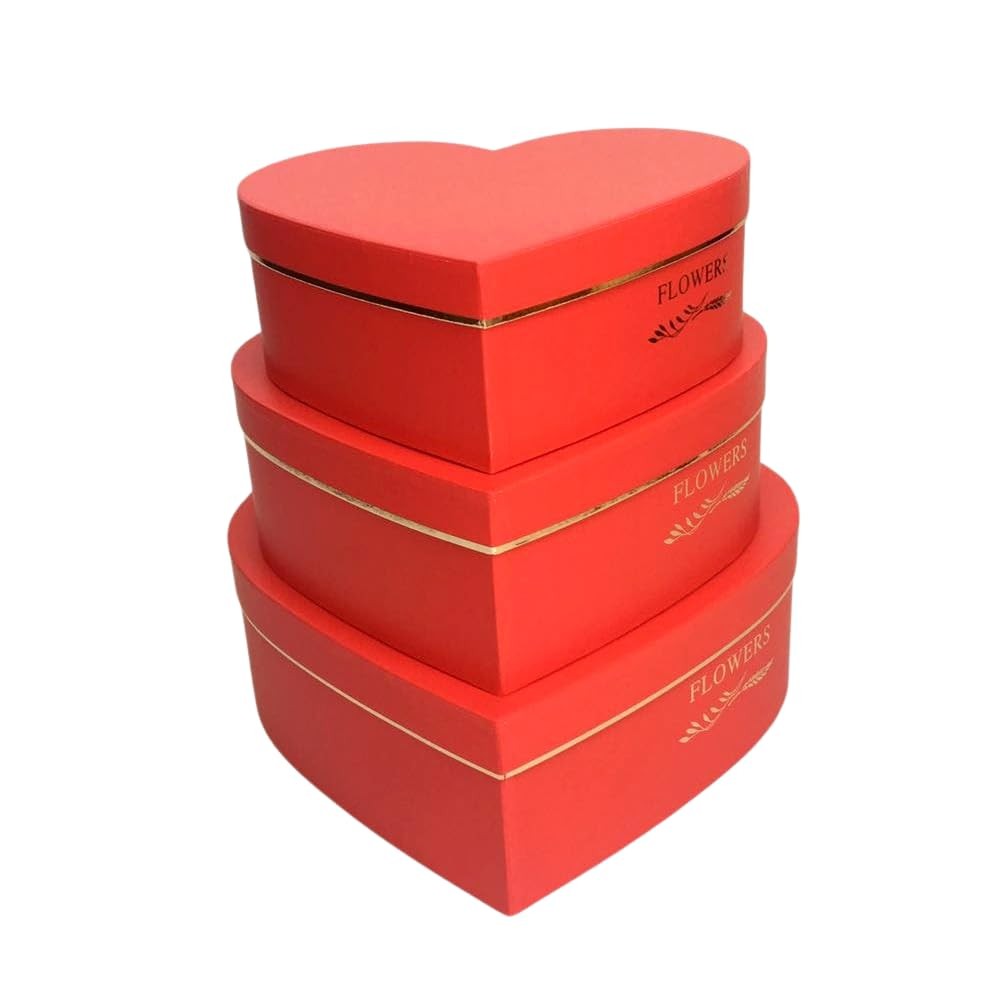 Set 3 Heart Shaped Flower Gift Boxes Red Nested Storage Packaging Container