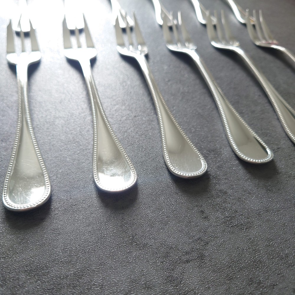 Christofle Perles 12pcs Silverplate Flatware Cake Fork Coffee Spoon Excellent