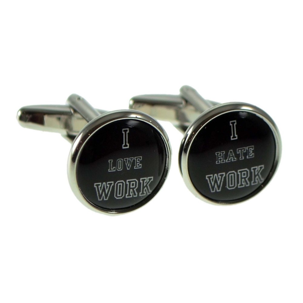 I Love Work I Hate Work Round Novelty Cufflinks Presented in a Personalised Box