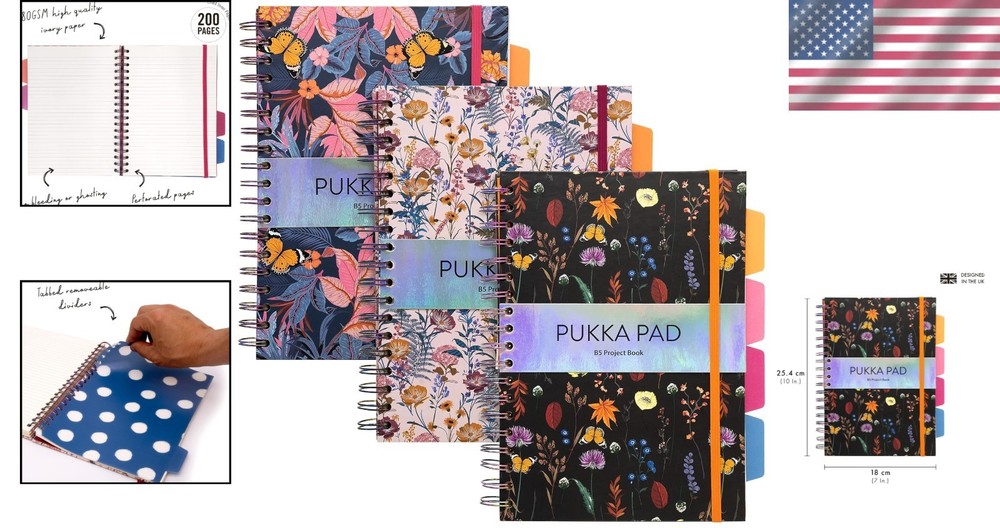 Functional 5 Subject Notebook Set - 3 Beautifully Designed Notebooks