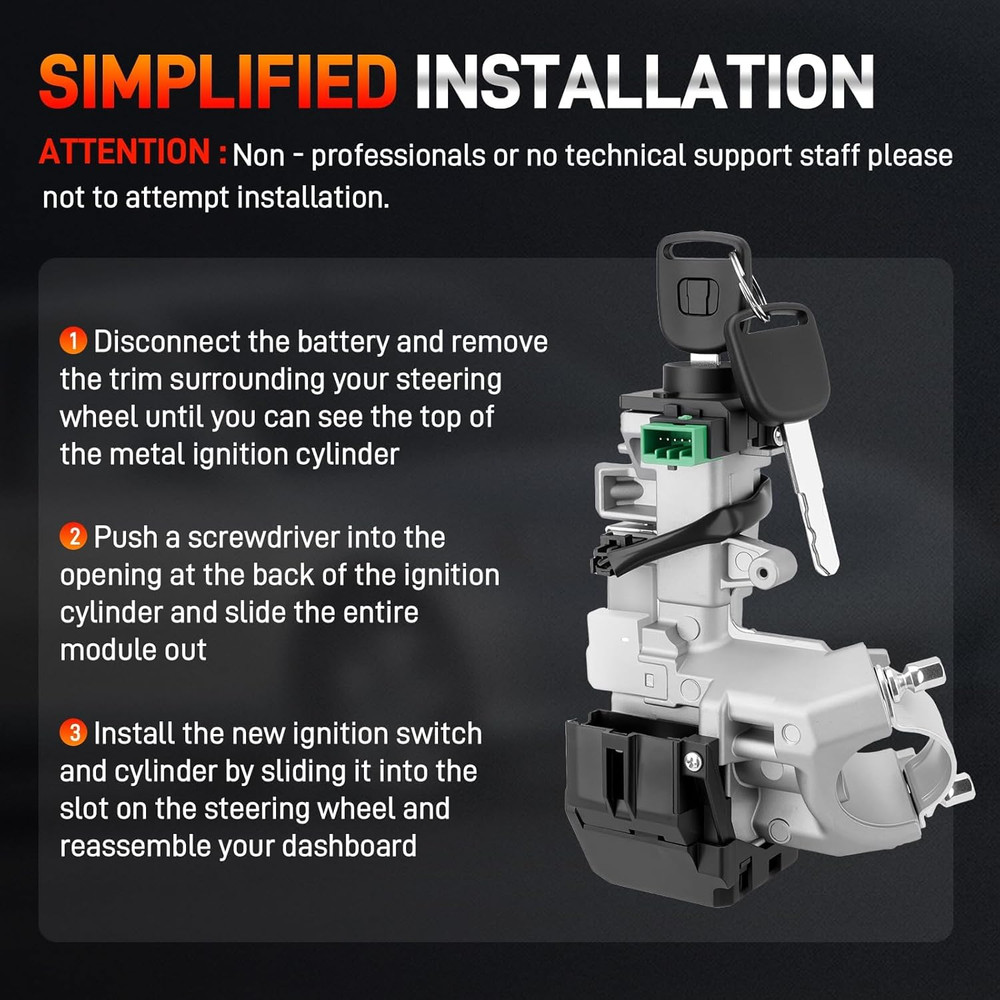 Ignition Switch Lock Cylinder with 2 Keys (With Chip) Compatible with 2003 2004