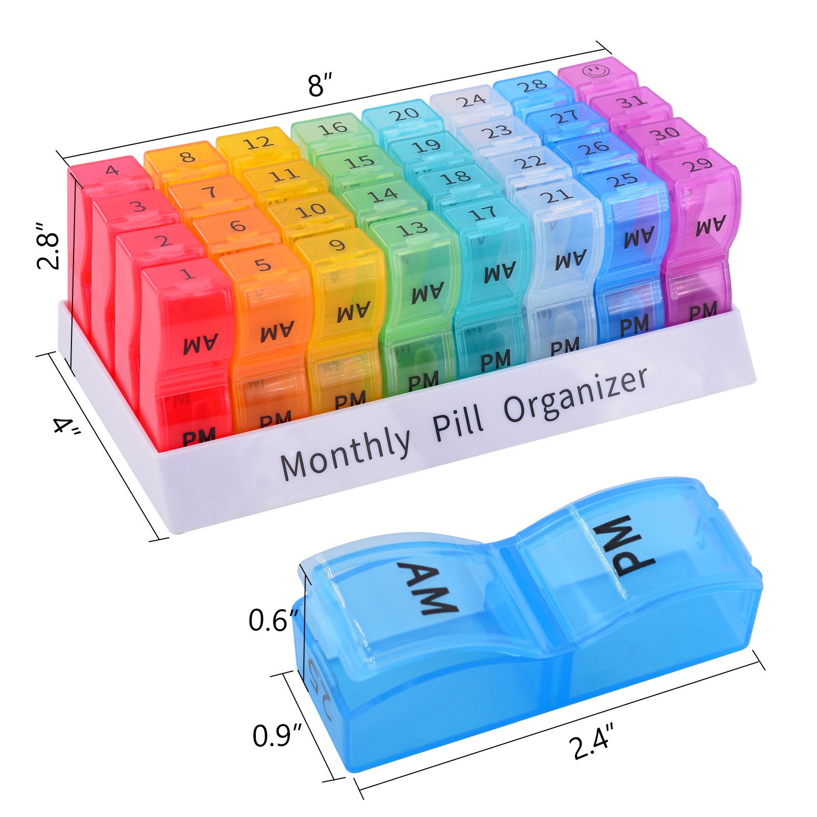 Monthly Pill Organizer 2 Times a Day, 30 Days Pill Box AM PM, 4 Week Pill Cases