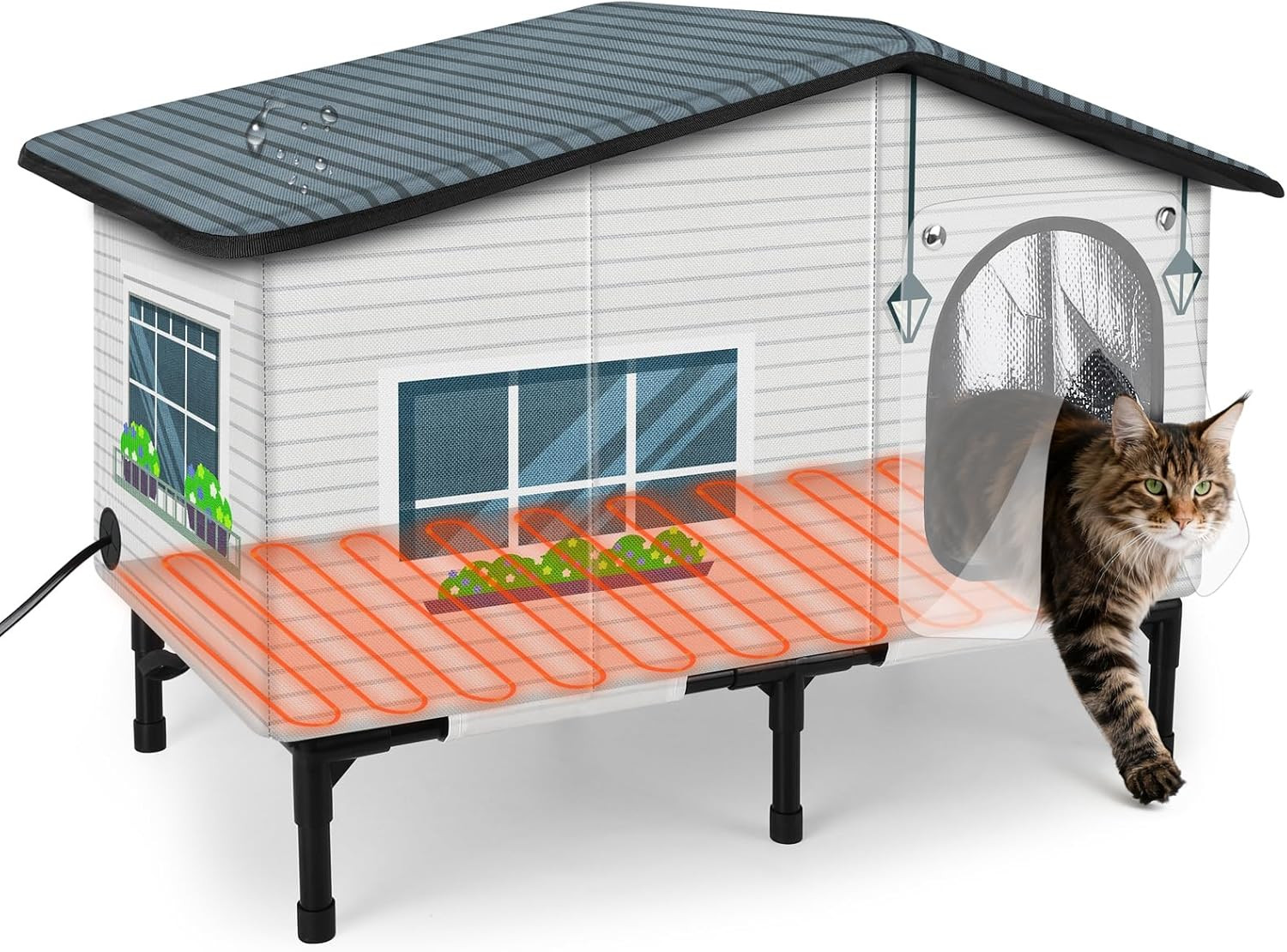GASUR Weatherproof Heated Cat House for Outdoor Cats Insulated Heating Cat House