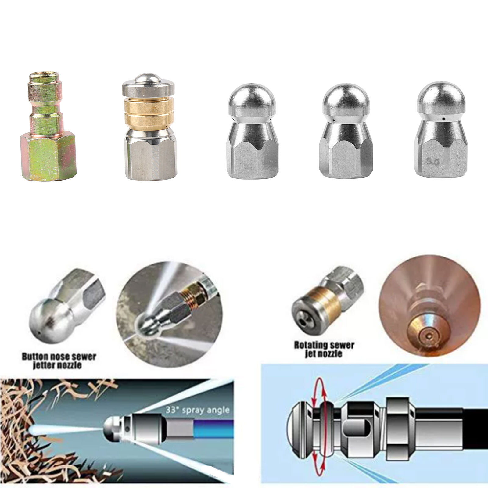 5800PSI Sewer Jetter Nozzles Kit 100FT 50FT Cleaning Hose for Pressure Washer