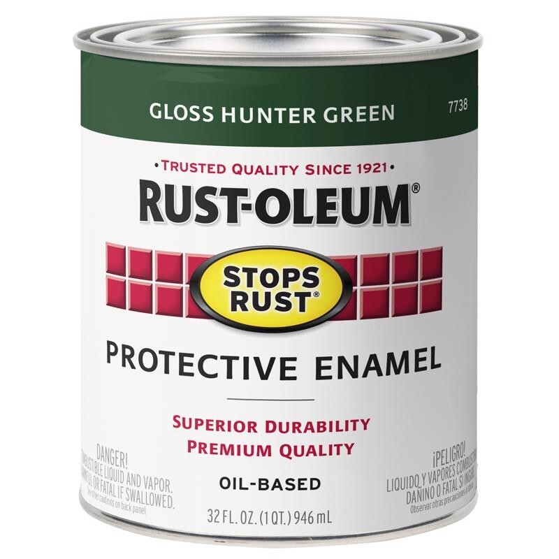 Rust-Oleum GLOSS HUNTER GREEN 1 Quart Stops Rust PROTECTIVE ENAMEL 7738502 NEW!