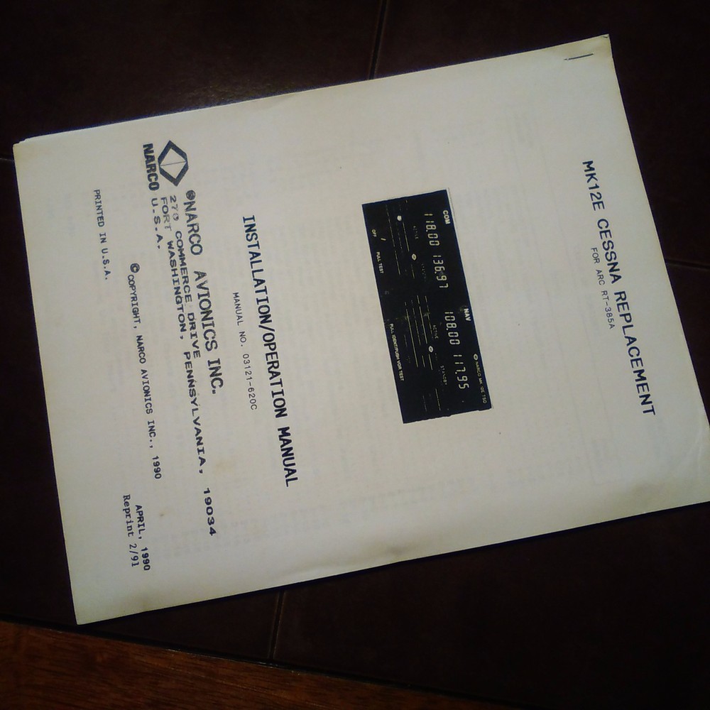 Narco Mk12E Cessna RT-385A Replacement Install Manual.
