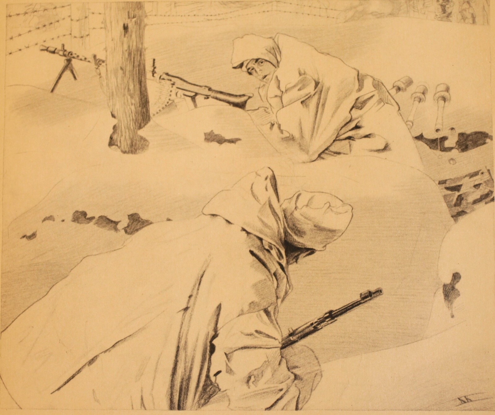 Everyday Winter Life in the Forest of Lapland-WW2-Great Drawings-Wehrmacht '44