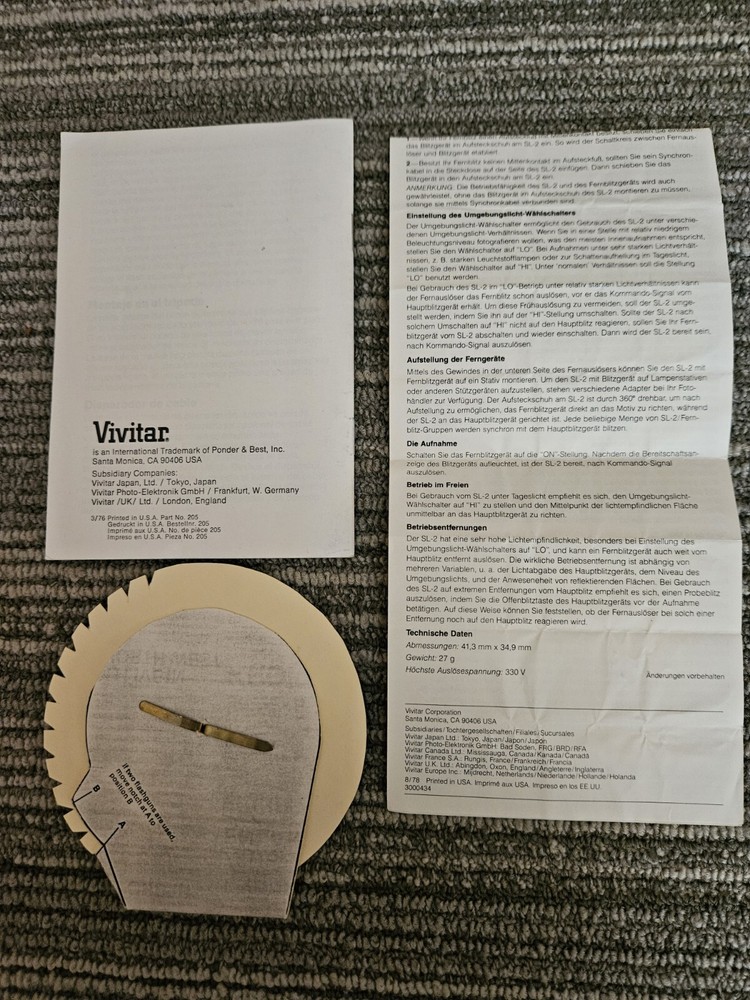 Vivitar Quick Release Pistol Grip Flash Instructions And Flash Finder Dial